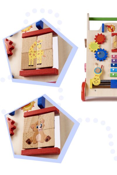 Pchacz chodzik drewniany kostka edukacyjna 6W1