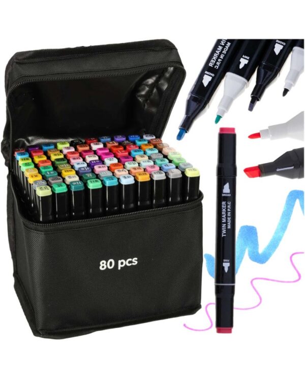Markery dwustronne alkoholowe 80 sztuk + Etui Markery dwustronne alkoholowe 80 sztuk + Etui