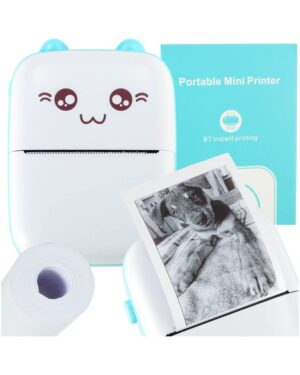 Drukarka mini termiczna do zdjęć etykiet kot niebieski + 2 rolki papieru GRATIS Drukarka mini termiczna do zdjęć etykiet kot niebieski + 2 rolki papieru GRATIS