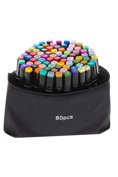 Markery dwustronne alkoholowe 80 sztuk + Etui