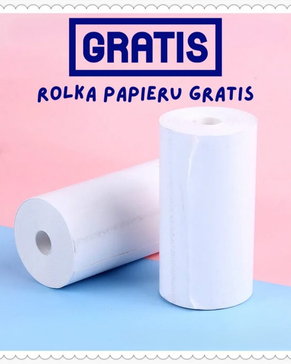 Drukarka mini termiczna do zdjęć etykiet kot niebieski + 2 rolki papieru GRATIS