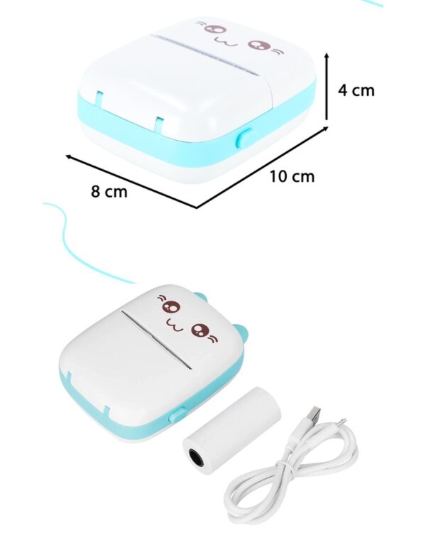 Drukarka mini termiczna do zdjęć etykiet kot niebieski + 2 rolki papieru GRATIS