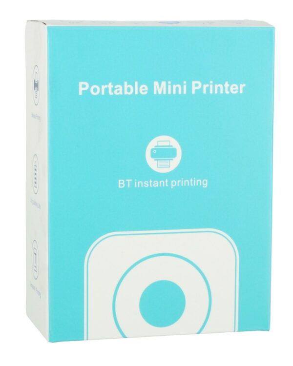 Drukarka mini termiczna do zdjęć etykiet kot niebieski + 2 rolki papieru GRATIS