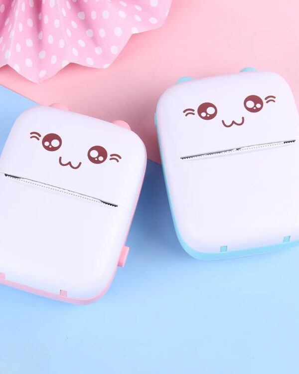 Drukarka mini termiczna do zdjęć etykiet kot niebieski + 2 rolki papieru GRATIS