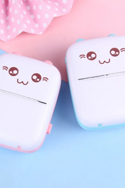 Drukarka mini termiczna do zdjęć etykiet kot niebieski + 2 rolki papieru GRATIS