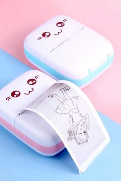 Drukarka mini termiczna do zdjęć etykiet kot niebieski + 2 rolki papieru GRATIS