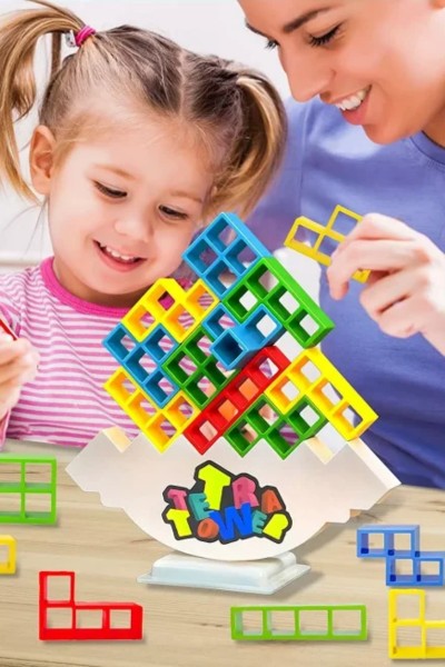 Układanka TETRIS balansujące klocki gra logiczna mama z córką