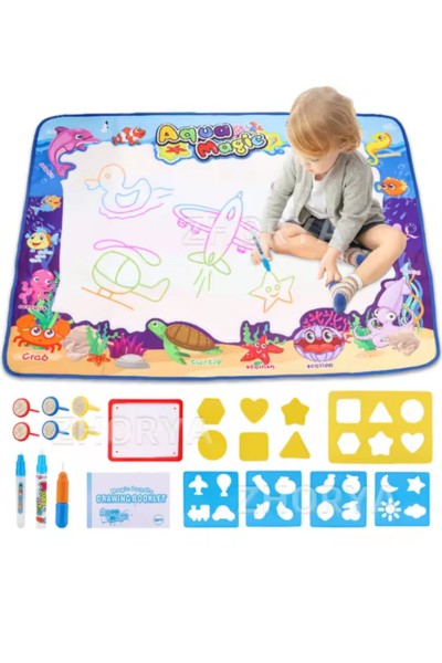 Mata wodna do malowania wodą XXL 100×80 pieczątki szablony zestaw