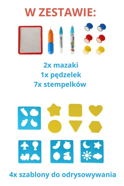 Mata wodna do malowania wodą XXL 100×80 pieczątki szablony zestaw