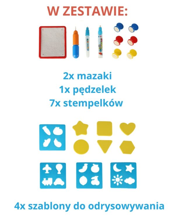 Mata wodna do malowania wodą XXL 100x80 pieczątki szablony zestaw